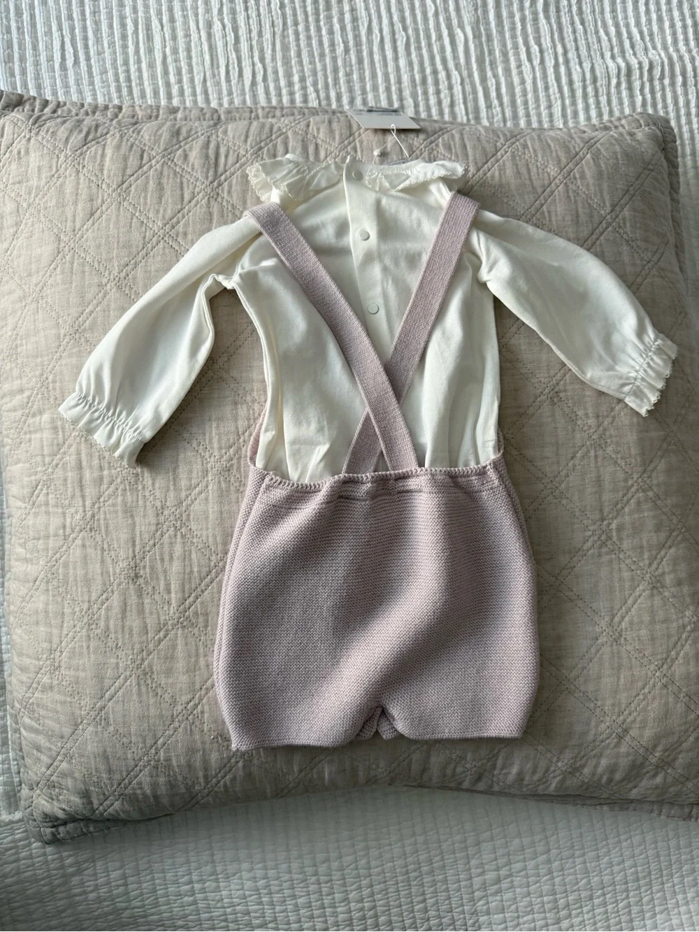 Pink Knit Overall with White Ruffle Bodysuit